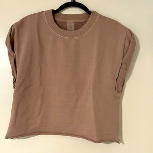 Calia Sleeveless Cropped Tan Sweatshirt